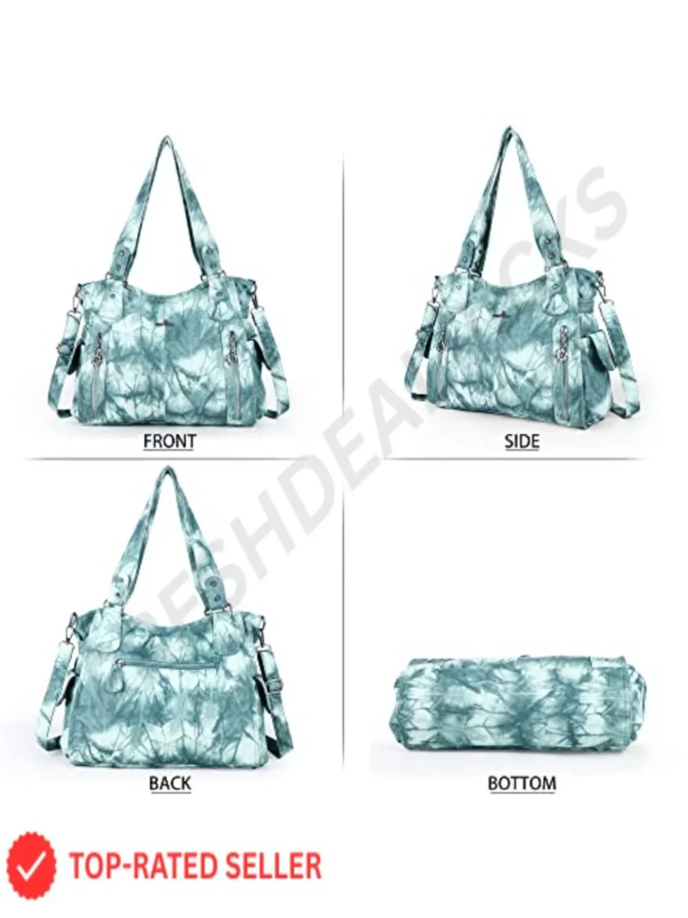 Womens Vegan Leather Hobo Handbag Tote Shoulder Bag with Pockets